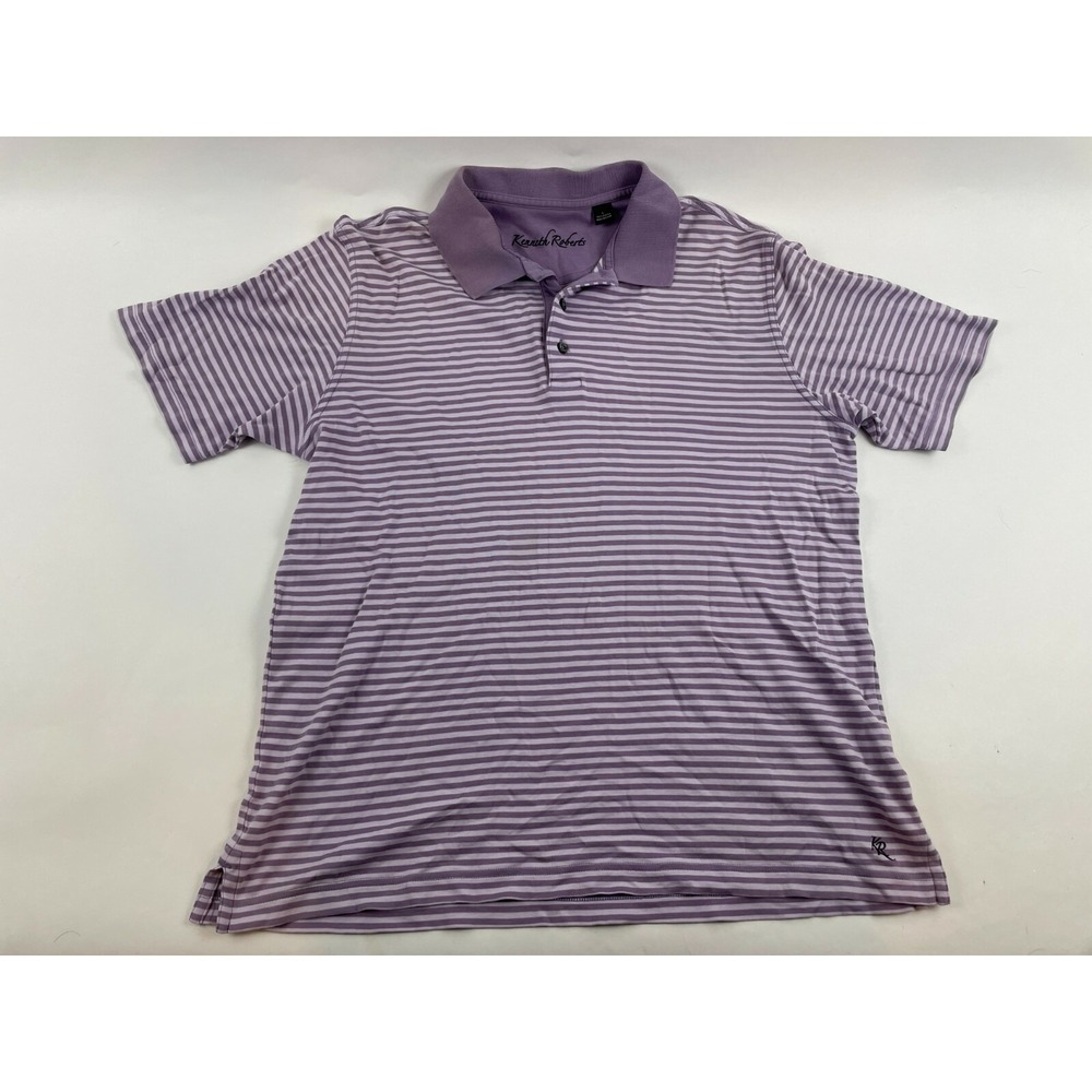 Kenneth Roberts Platinum Polo Shirt Men's Size L Purple Striped 1/4 Button Up